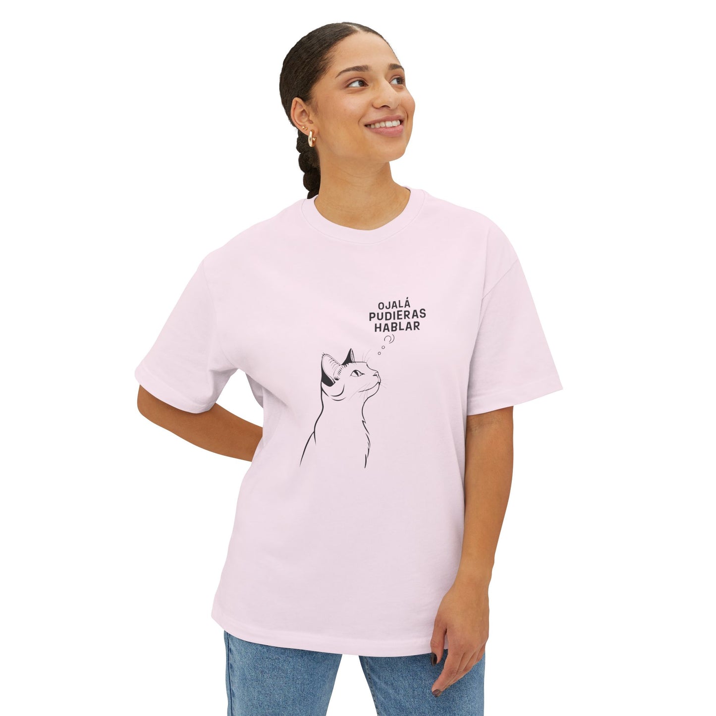 Unisex Oversized Boxy Tee, Cat Wish, Spanish