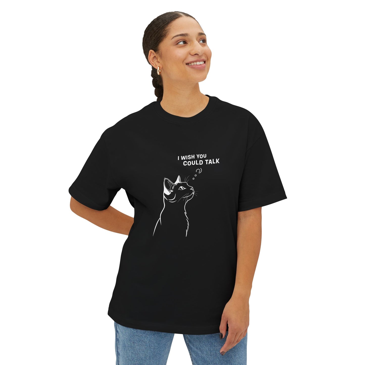 Unisex Oversized Boxy Tee, Cat Wish
