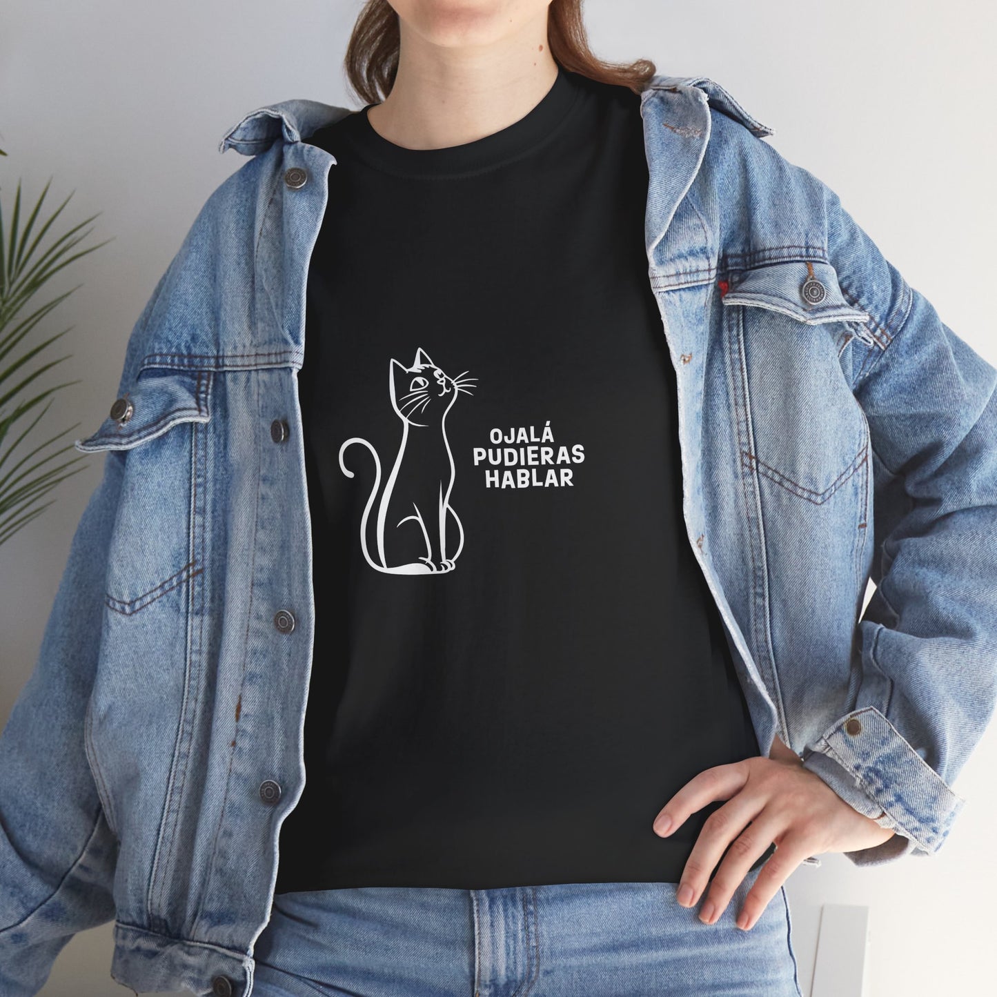 Unisex Heavy Cotton Tee, Toon Cat Wish, Spanish