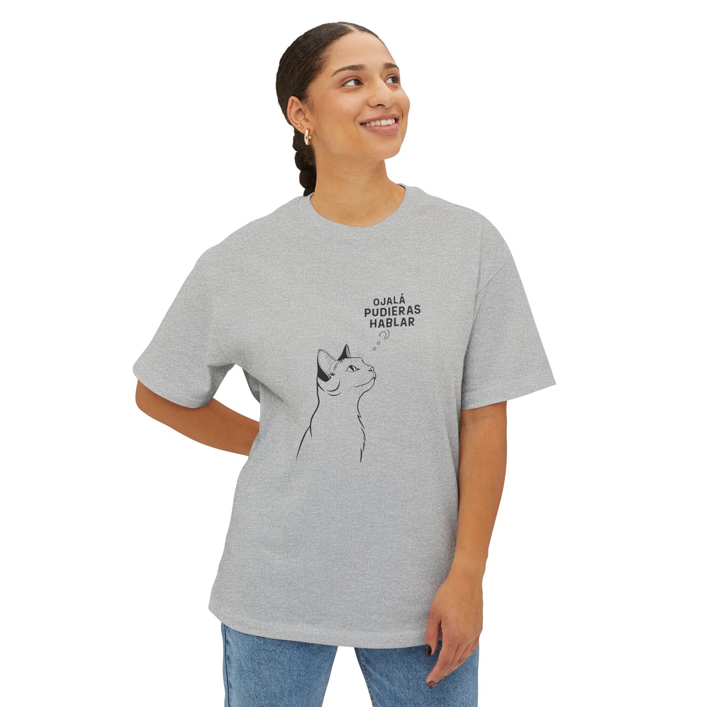 Unisex Oversized Boxy Tee, Cat Wish, Spanish