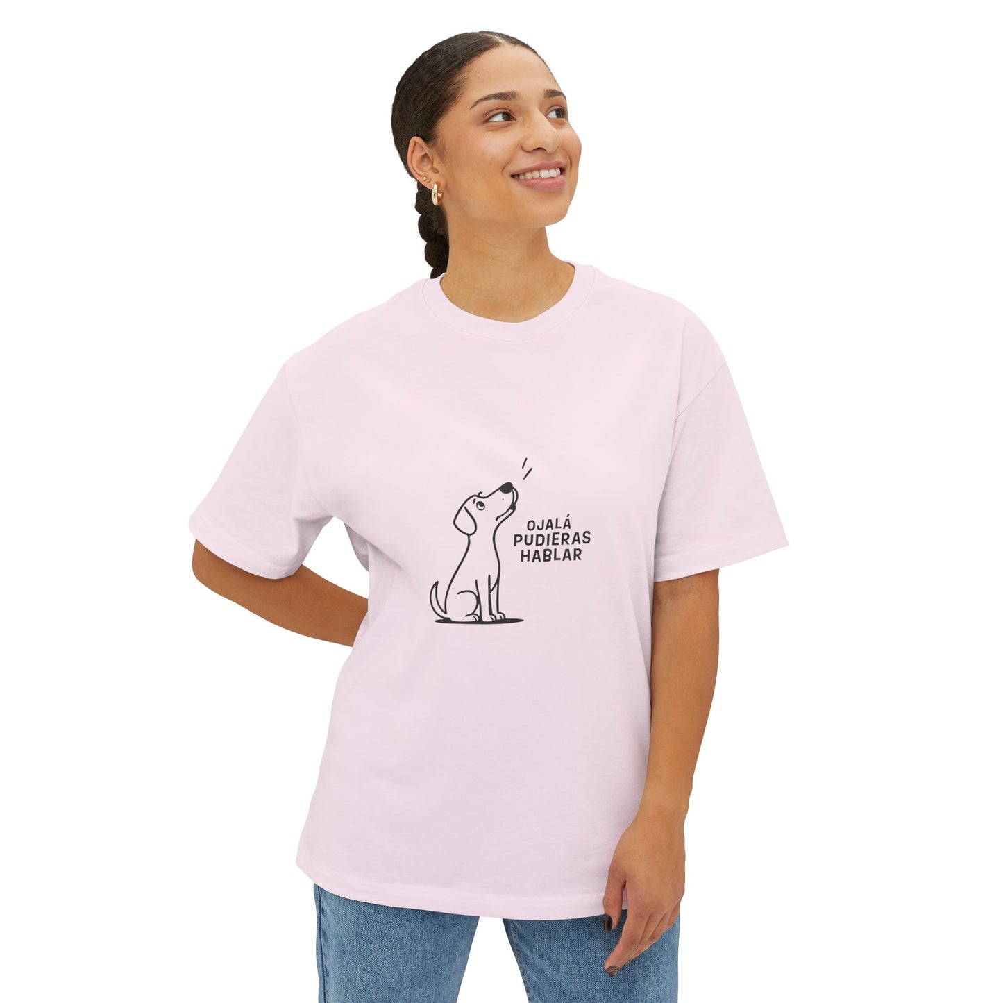 Unisex Oversized Boxy Tee, Toon Dog Wish, Spanish