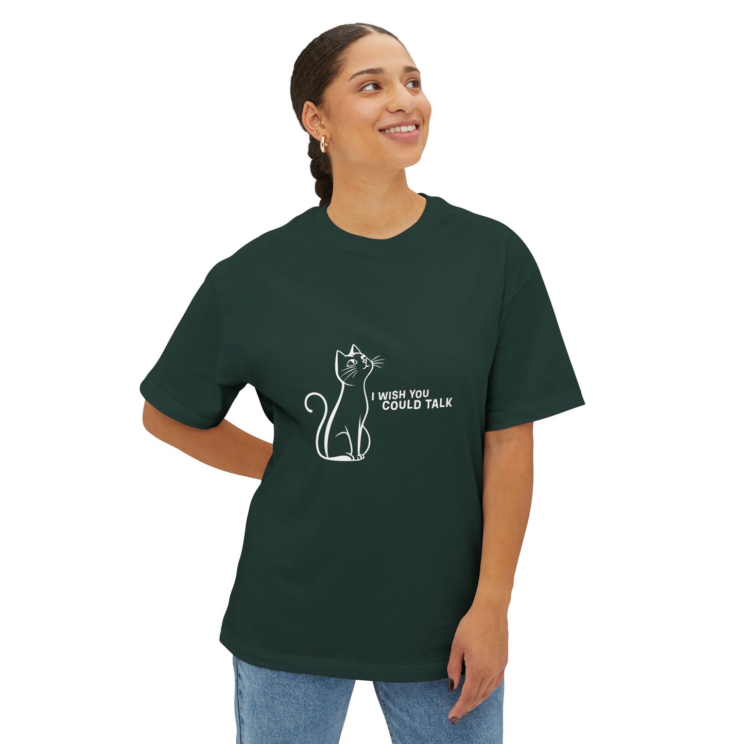 Unisex Oversized Boxy Tee, Toon Cat Wish