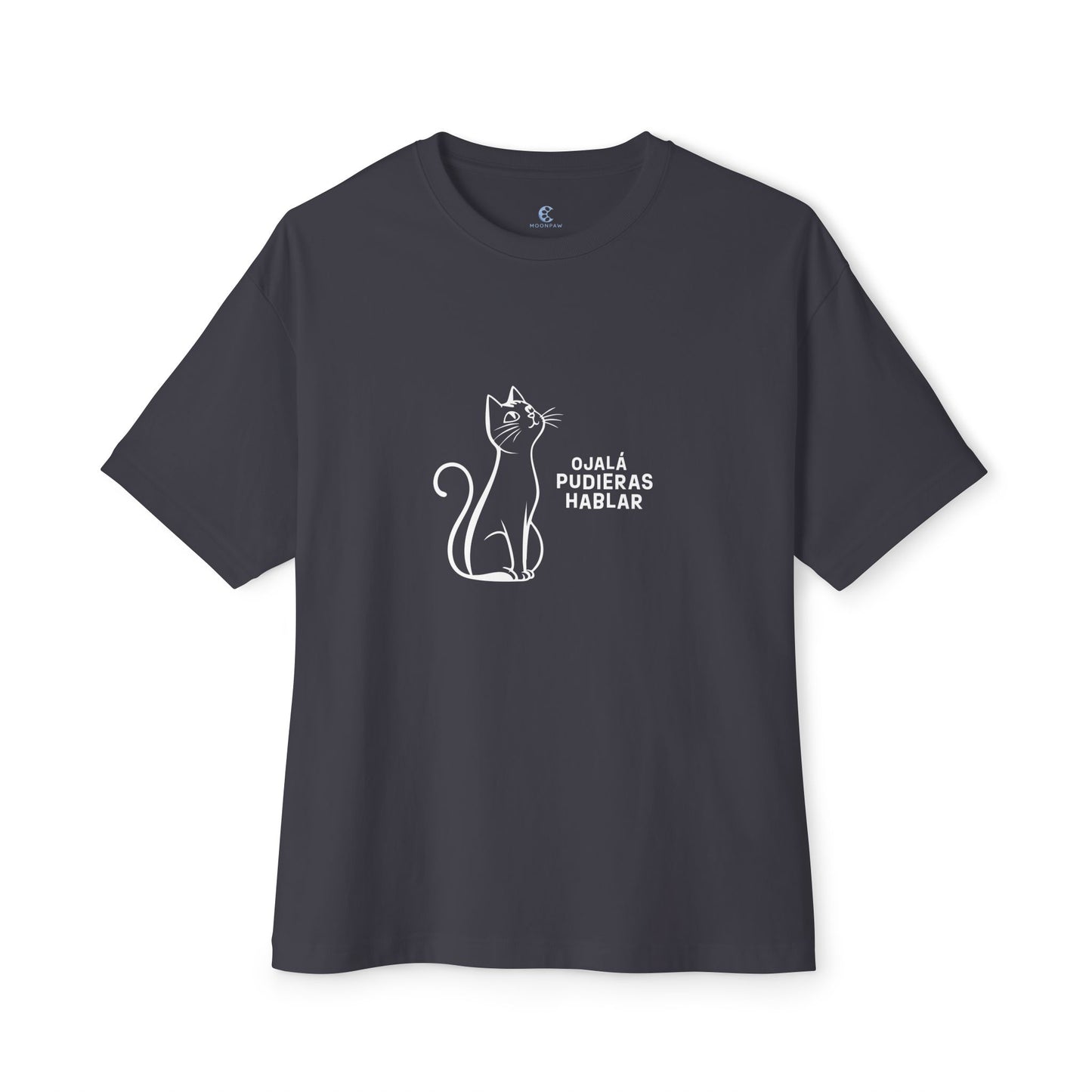 Unisex Oversized Boxy Tee, Toon Cat Wish, Spanish