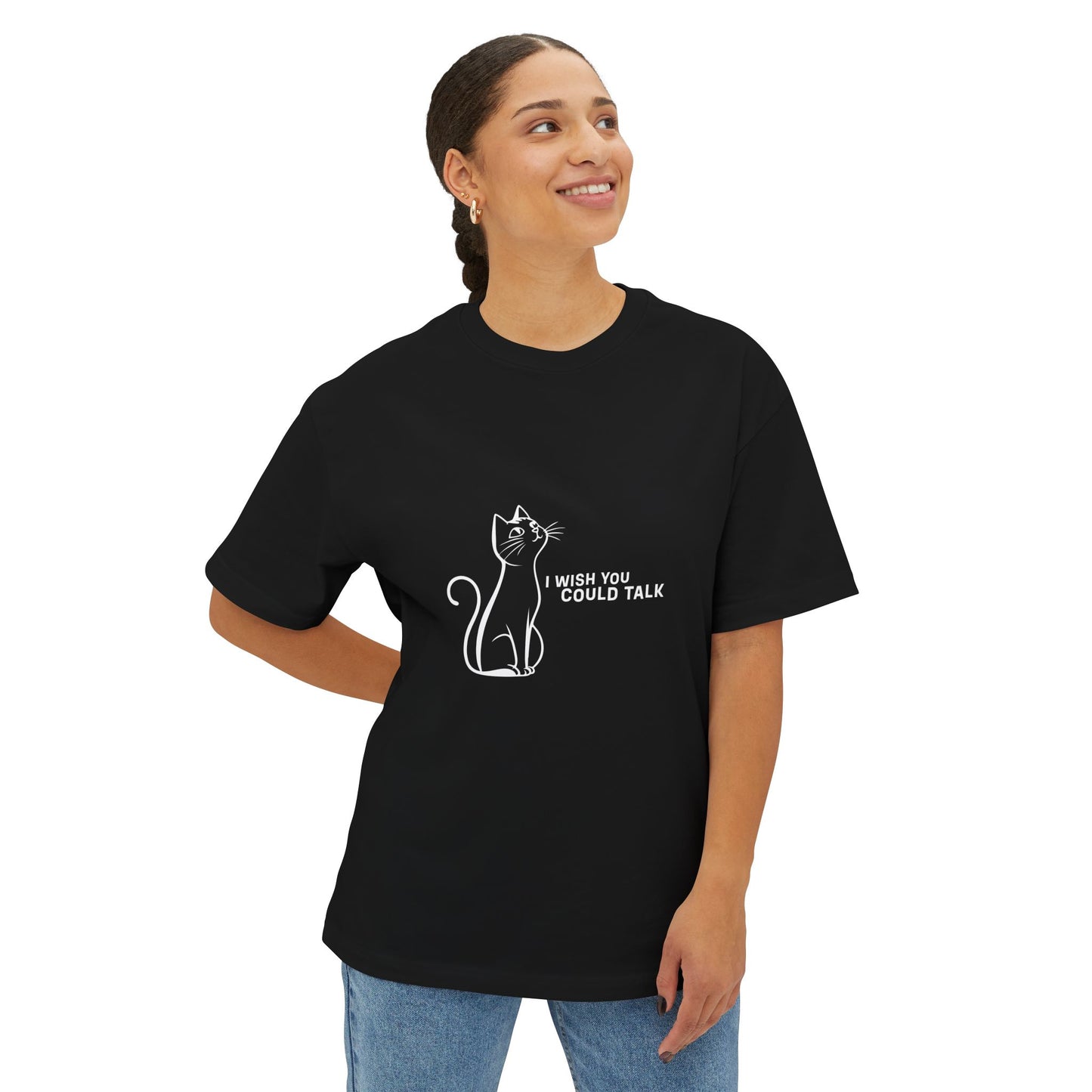 Unisex Oversized Boxy Tee, Toon Cat Wish