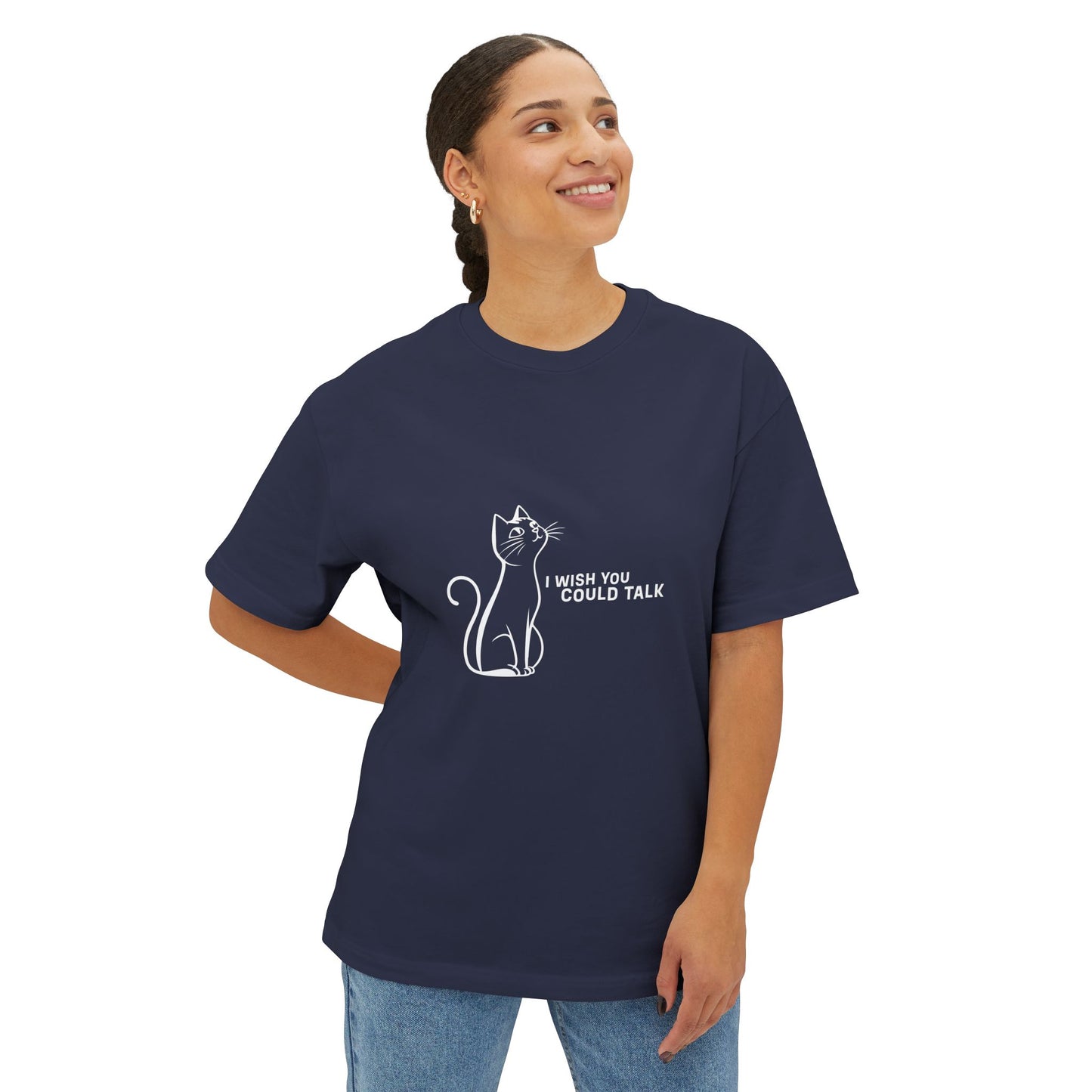 Unisex Oversized Boxy Tee, Toon Cat Wish