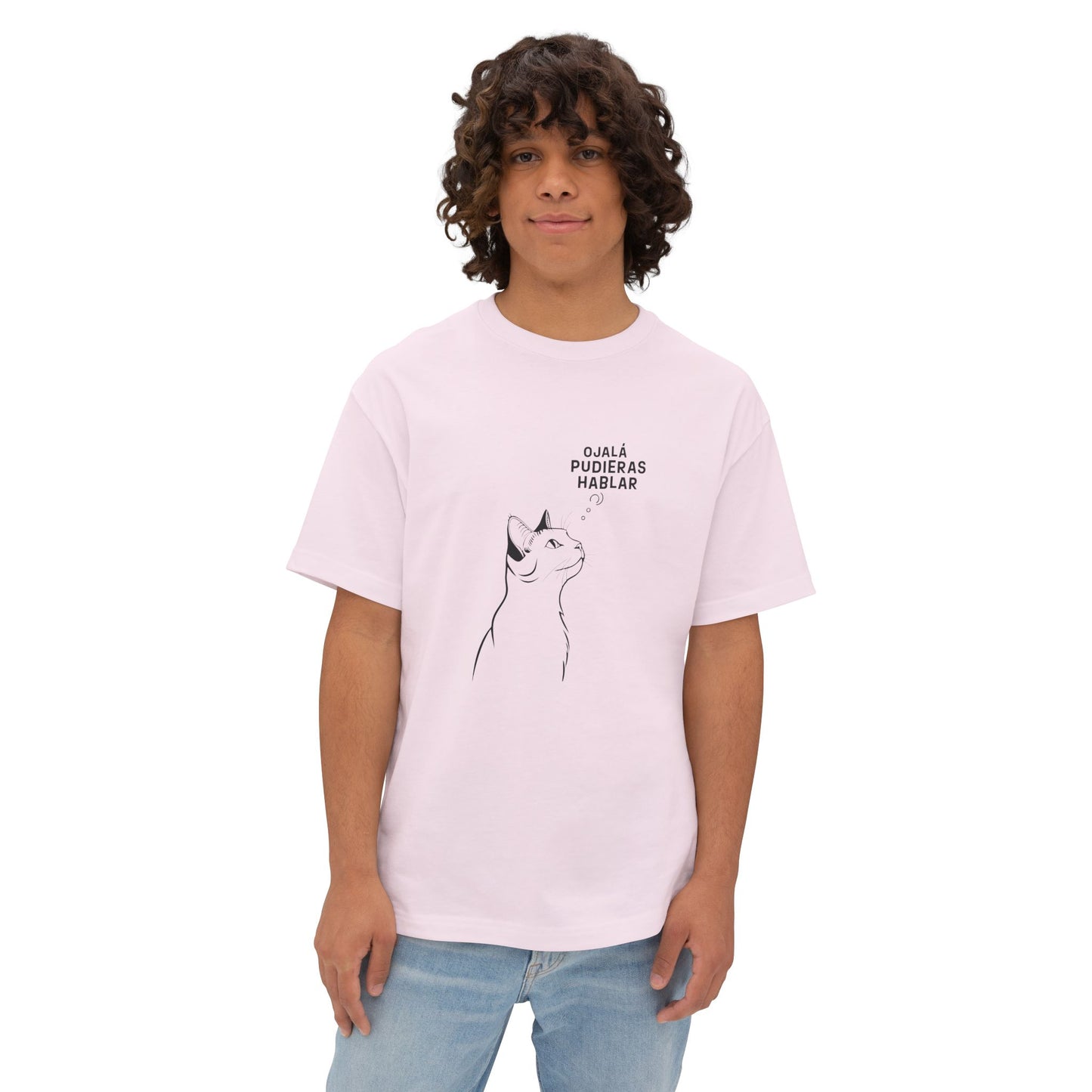 Unisex Oversized Boxy Tee, Cat Wish, Spanish