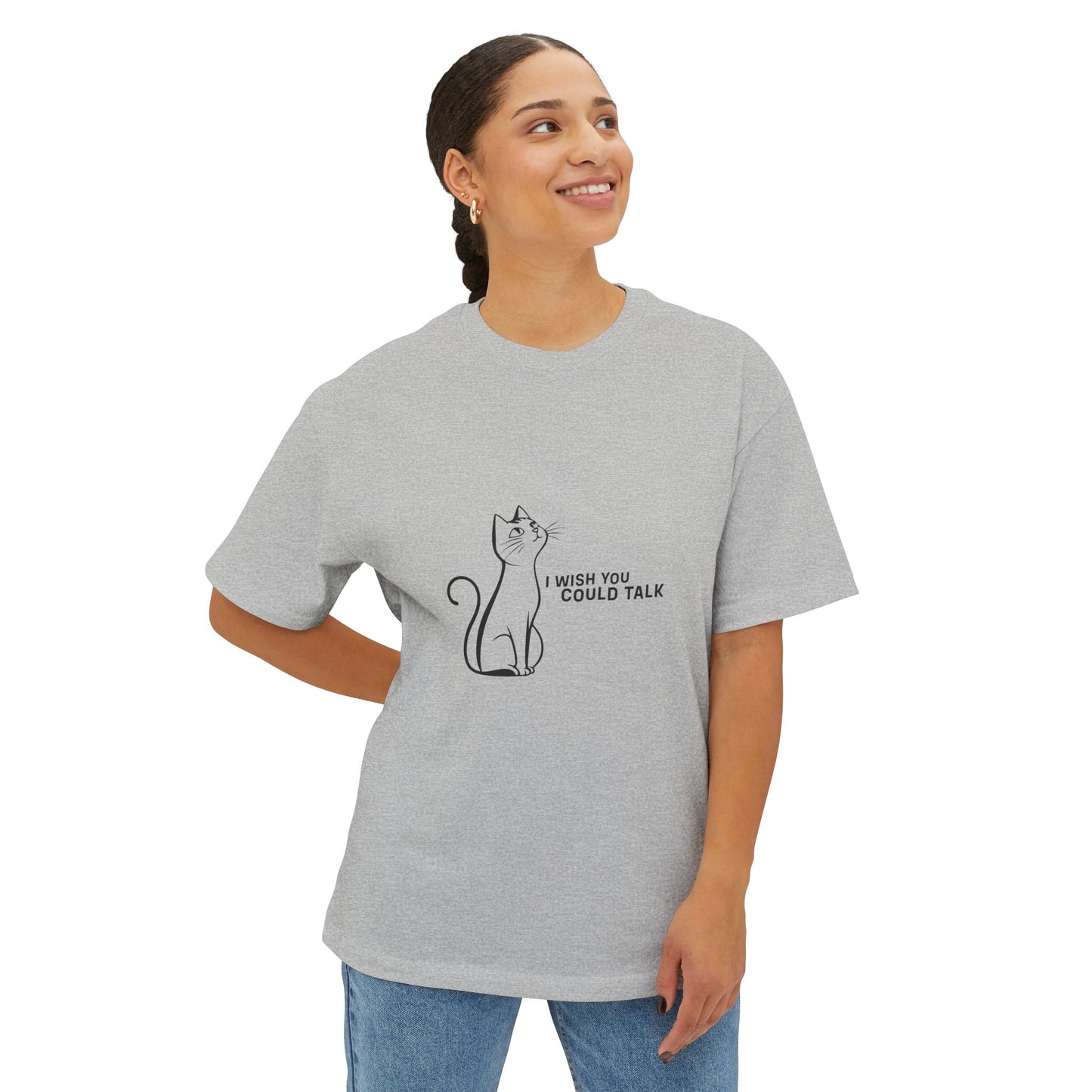 Unisex Oversized Boxy Tee, Toon Cat Wish