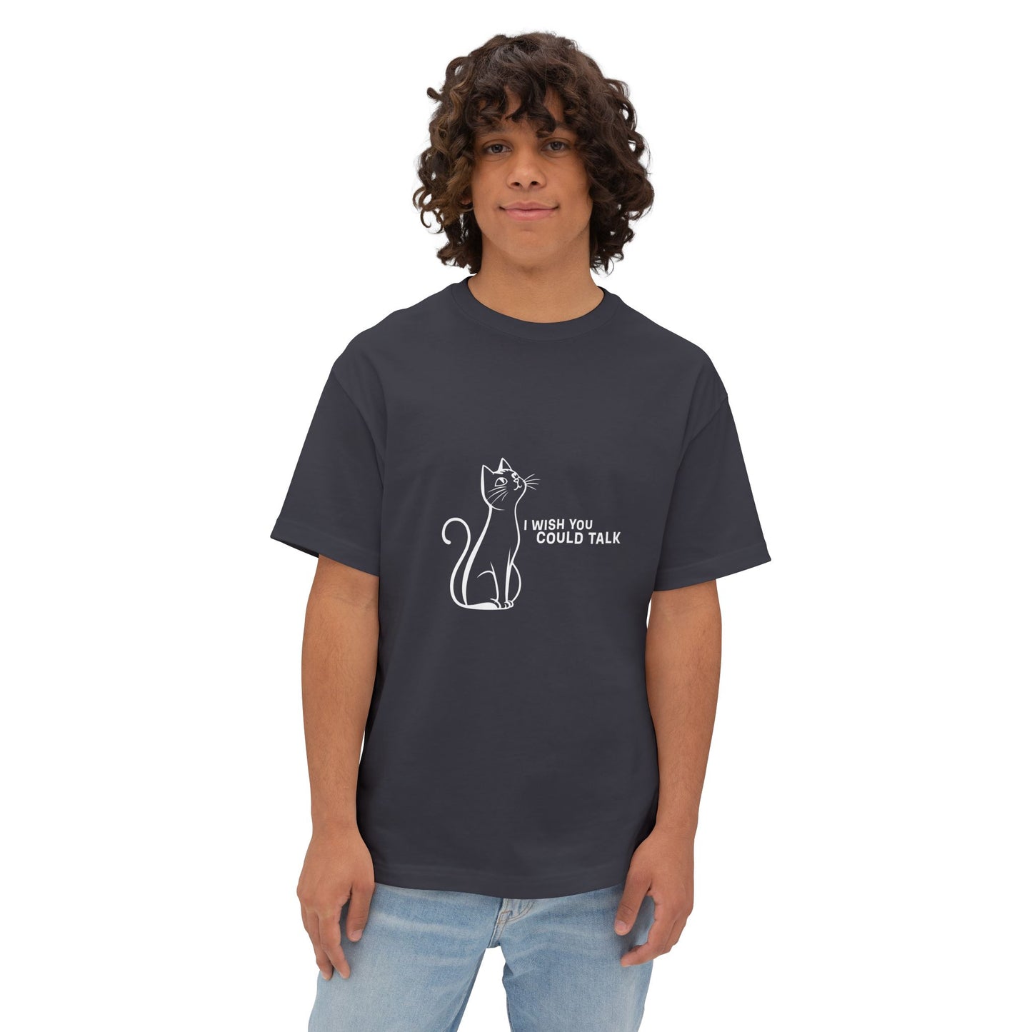 Unisex Oversized Boxy Tee, Toon Cat Wish