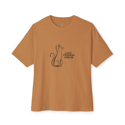 Unisex Oversized Boxy Tee, Toon Cat Wish, Spanish