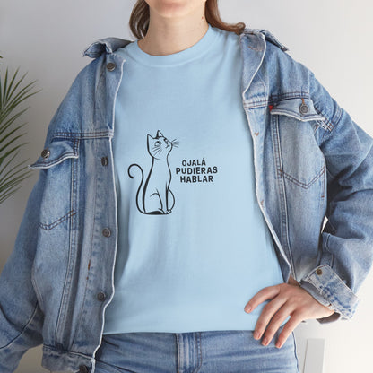 Unisex Heavy Cotton Tee, Toon Cat Wish, Spanish