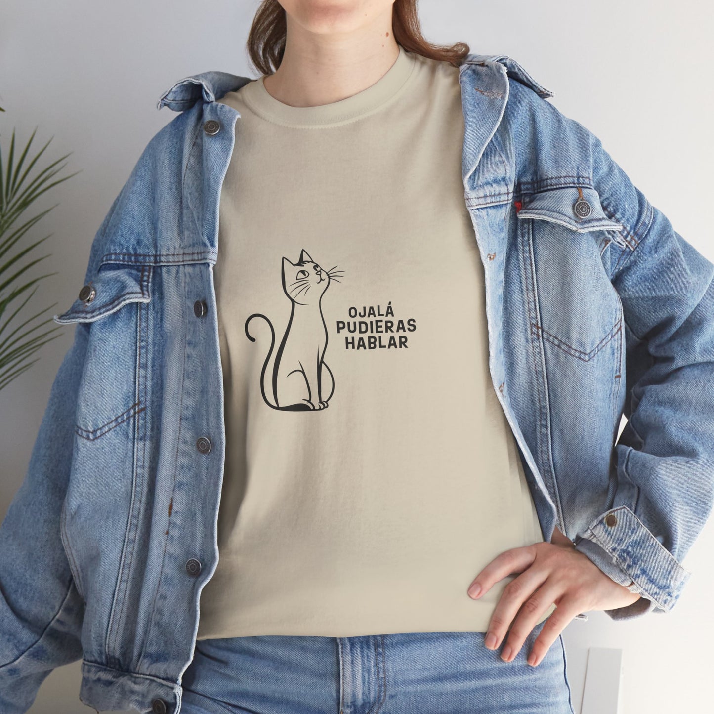 Unisex Heavy Cotton Tee, Toon Cat Wish, Spanish