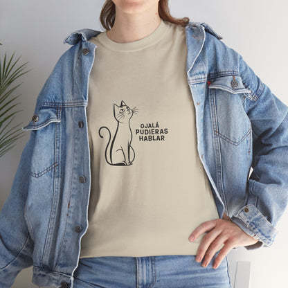 Unisex Heavy Cotton Tee, Toon Cat Wish, Spanish