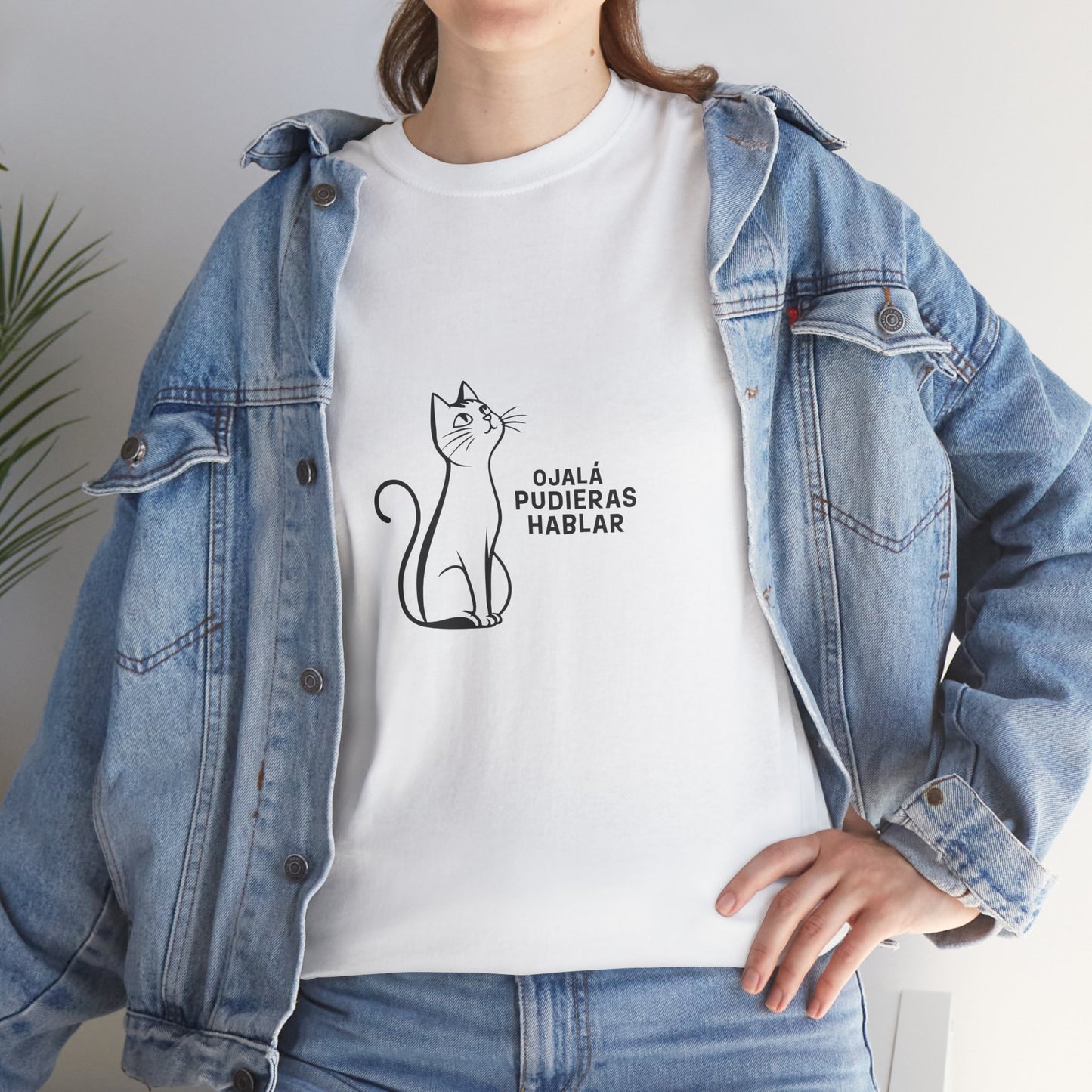 Unisex Heavy Cotton Tee, Toon Cat Wish, Spanish