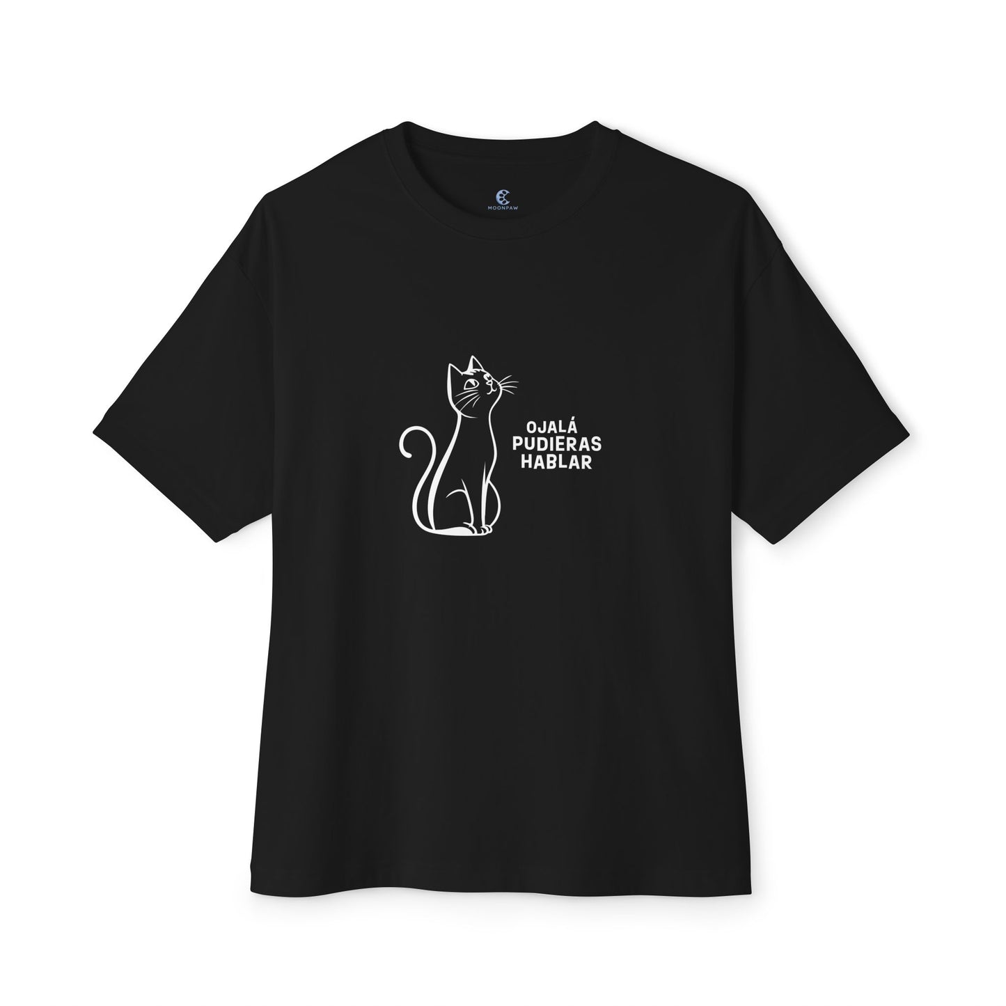 Unisex Oversized Boxy Tee, Toon Cat Wish, Spanish