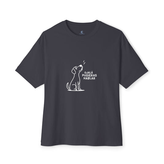 Unisex Oversized Boxy Tee, Toon Dog Wish, Spanish