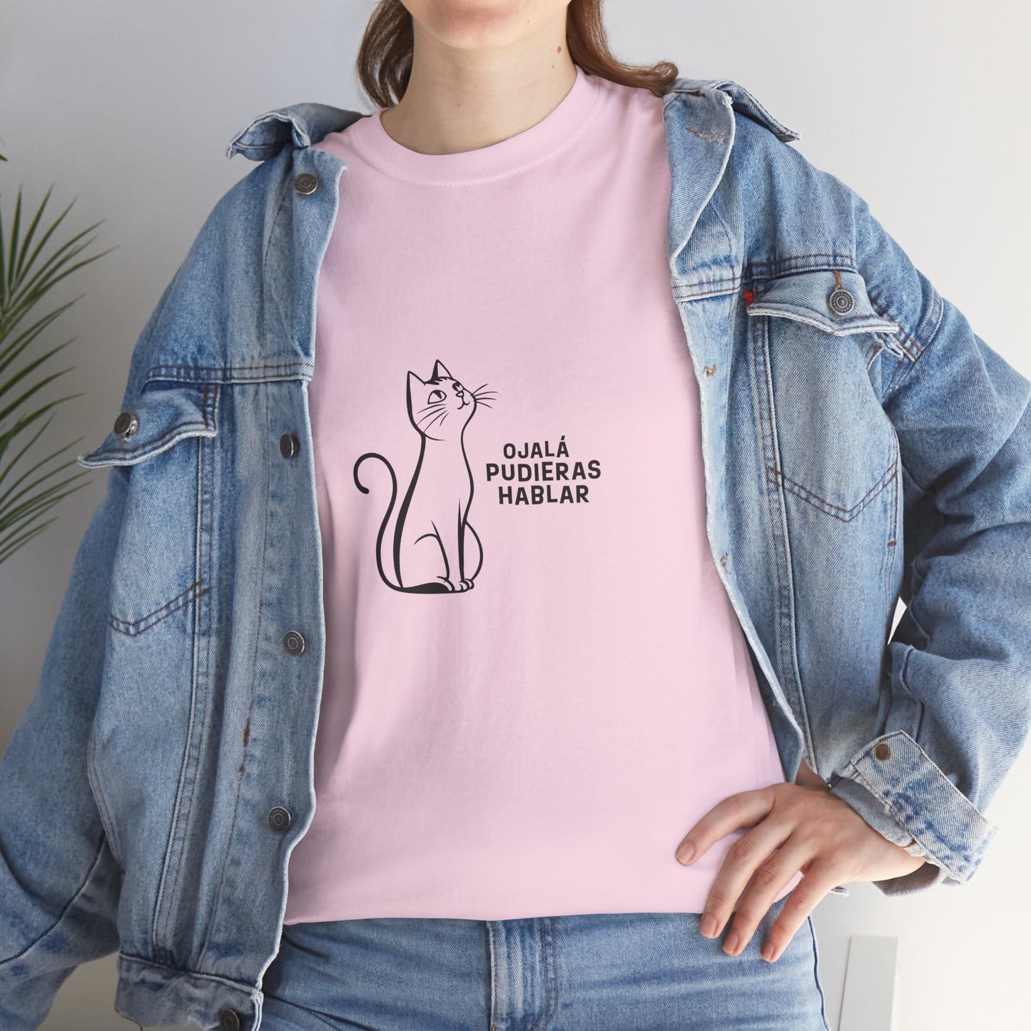 Unisex Heavy Cotton Tee, Toon Cat Wish, Spanish