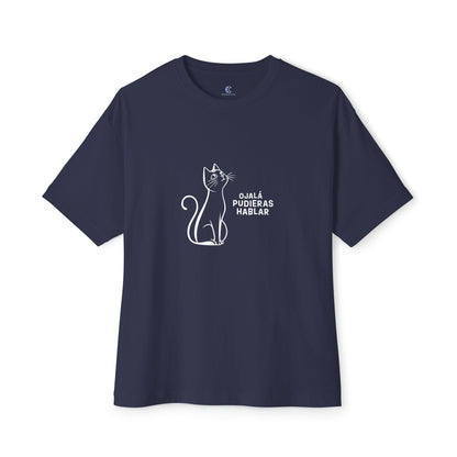 Unisex Oversized Boxy Tee, Toon Cat Wish, Spanish