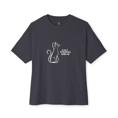 Unisex Oversized Boxy Tee, Toon Cat Wish, Spanish