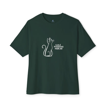 Unisex Oversized Boxy Tee, Toon Cat Wish, Spanish