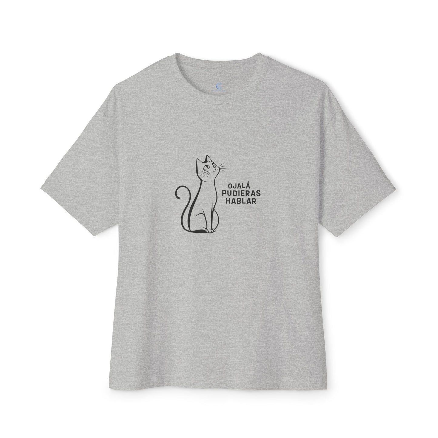 Unisex Oversized Boxy Tee, Toon Cat Wish, Spanish