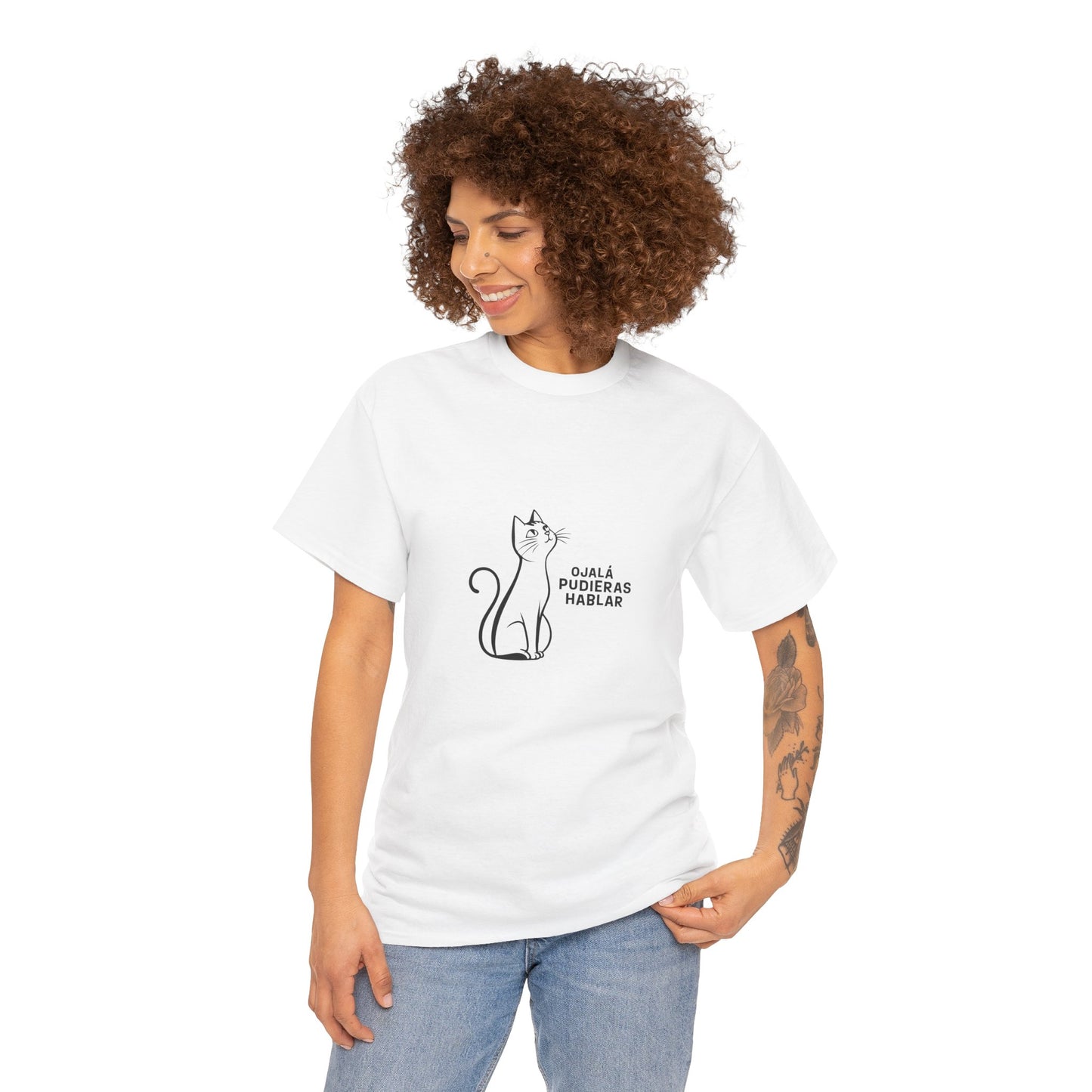 Unisex Heavy Cotton Tee, Toon Cat Wish, Spanish