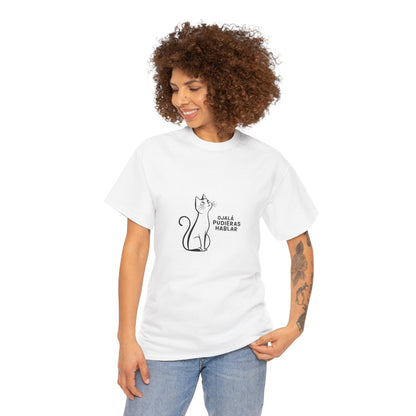 Unisex Heavy Cotton Tee, Toon Cat Wish, Spanish