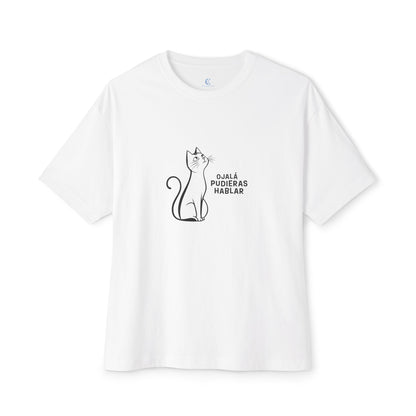 Unisex Oversized Boxy Tee, Toon Cat Wish, Spanish