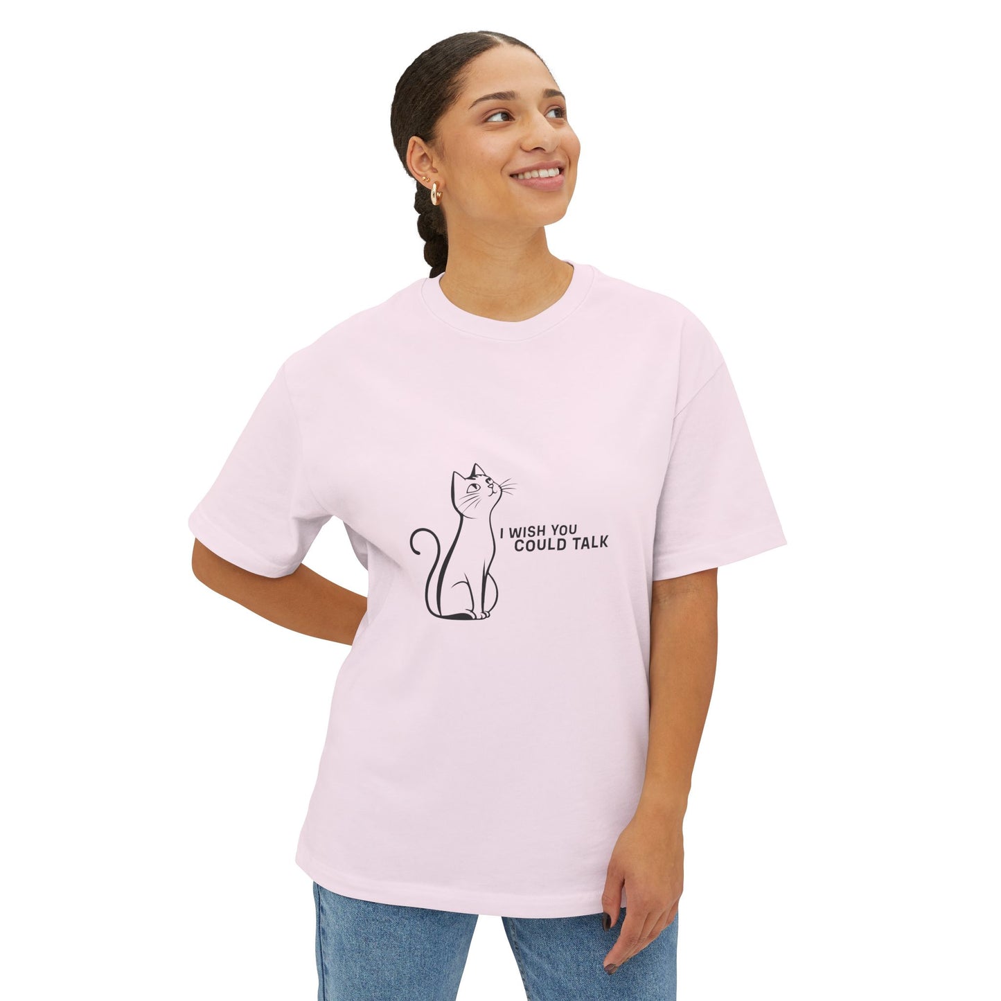 Unisex Oversized Boxy Tee, Toon Cat Wish