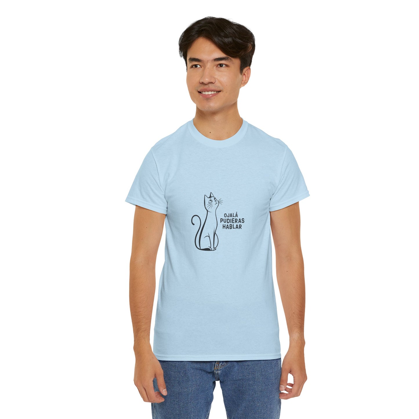Unisex Heavy Cotton Tee, Toon Cat Wish, Spanish