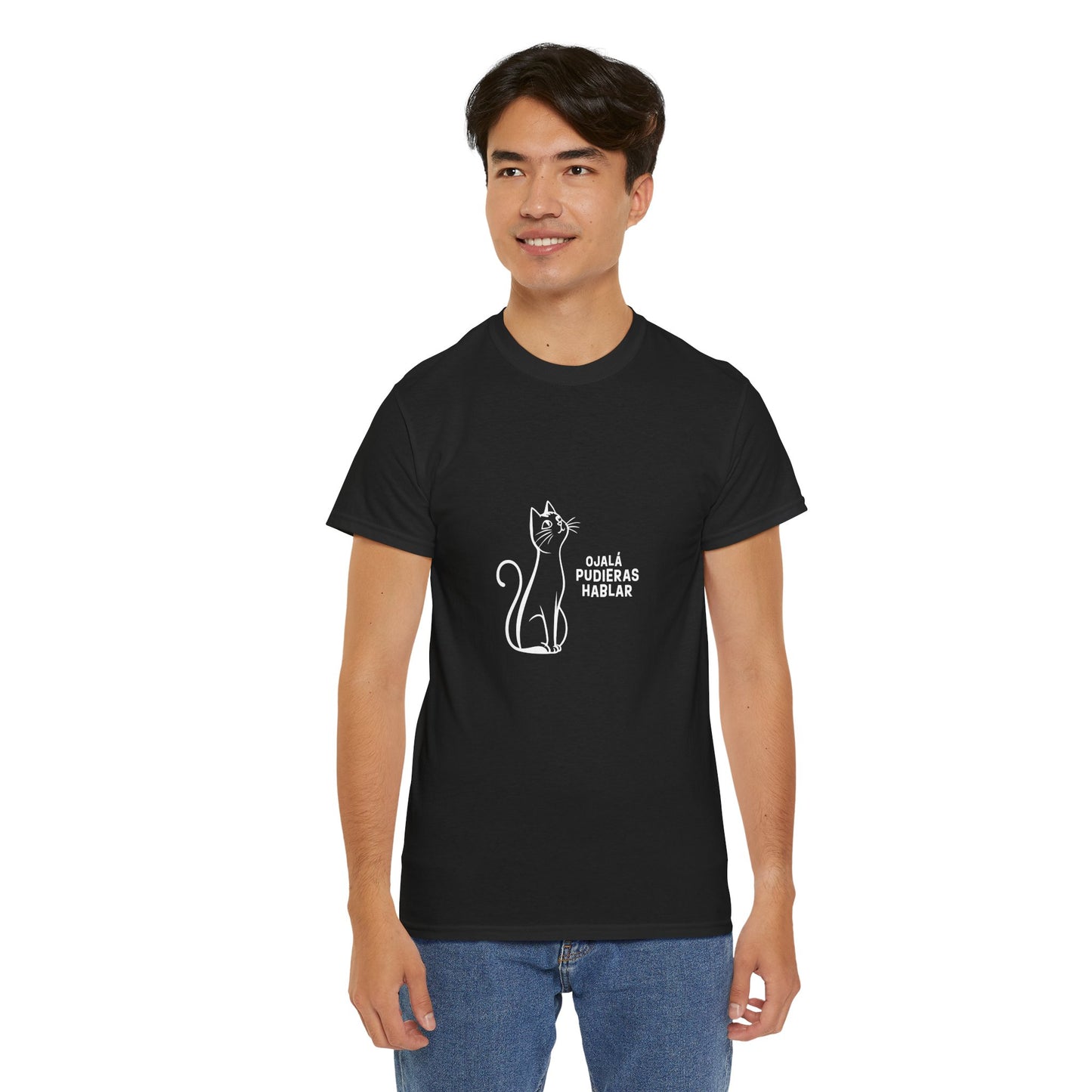 Unisex Heavy Cotton Tee, Toon Cat Wish, Spanish