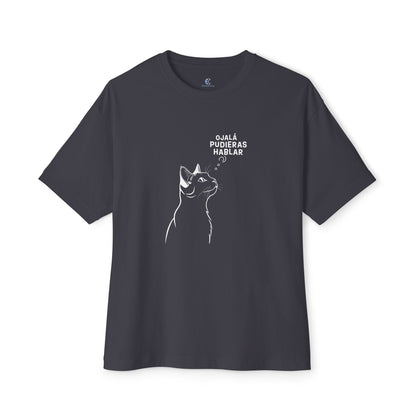 Unisex Oversized Boxy Tee, Cat Wish, Spanish