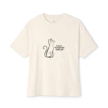 Unisex Oversized Boxy Tee, Toon Cat Wish, Spanish