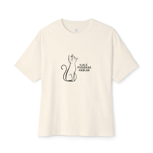 Unisex Oversized Boxy Tee, Toon Cat Wish, Spanish