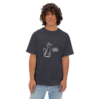 Unisex Oversized Boxy Tee, Toon Cat Wish, Spanish